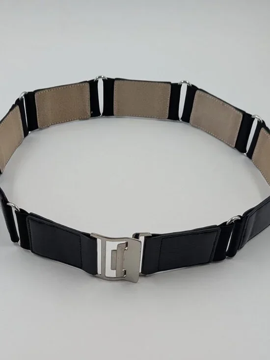 Chico's Black Faux Leather & Crocodile Silver Link Belt with Flip-top Buckle | L - Picture 1 of 9